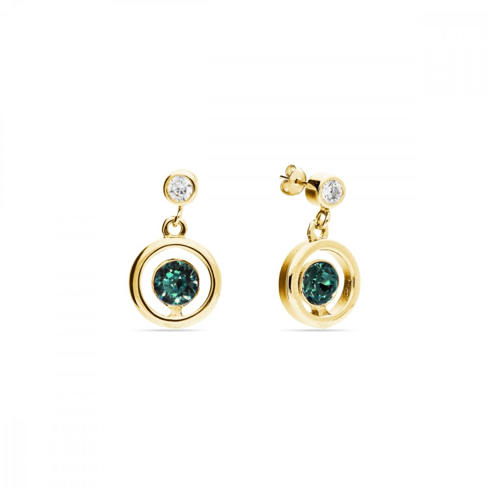 Náušnice zelené se Swarovski Elements Punct Gold KCG1088SS18EM Emerald