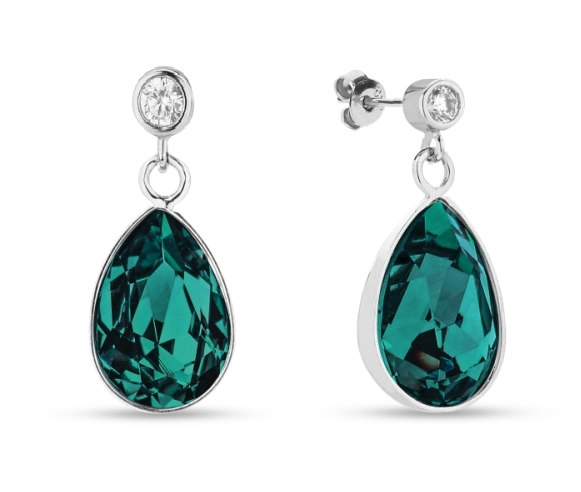 Stříbrné náušnice s krystaly Swarovski Elements zelená kapka Barocco KCD432010EM Emerald