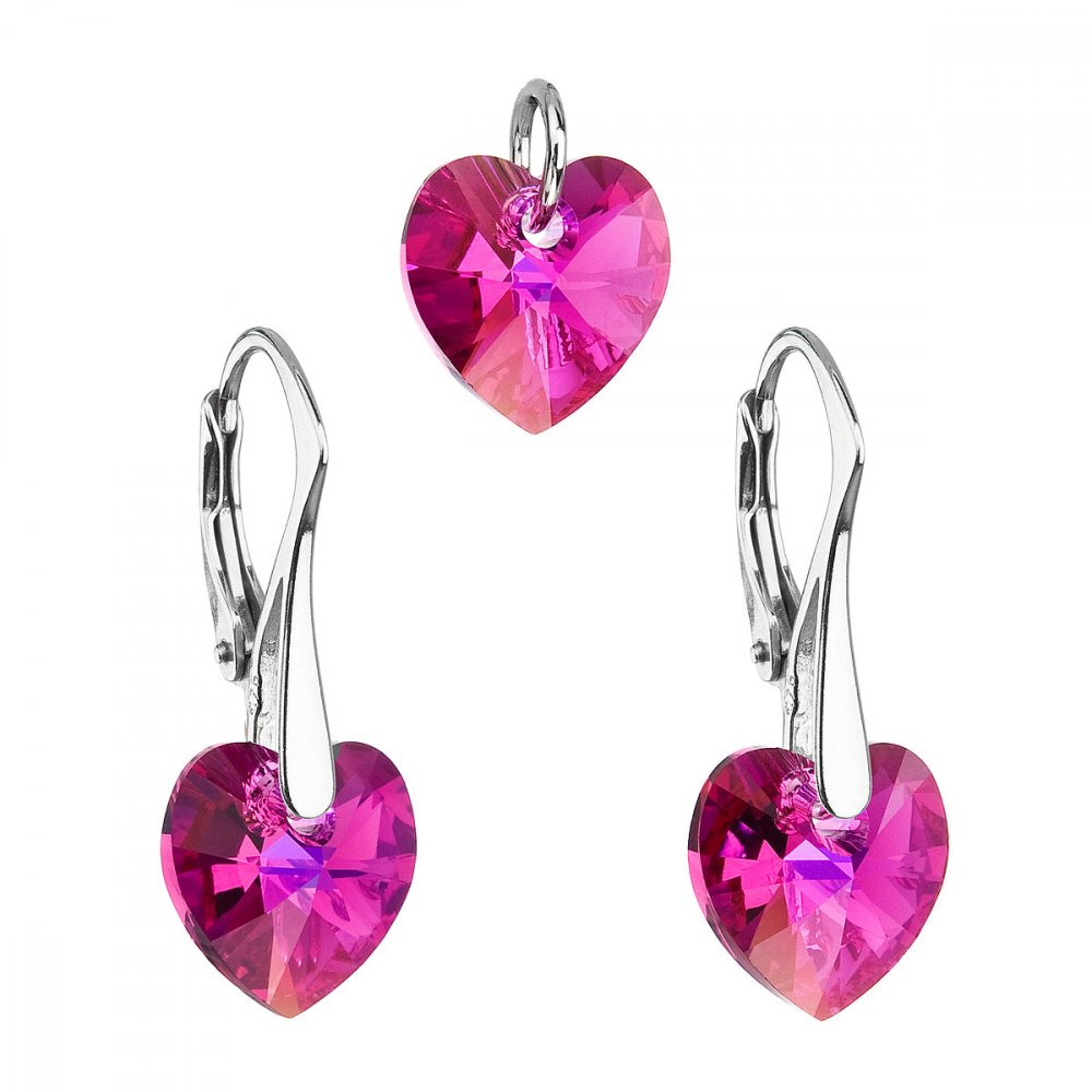 Sada šperků s krystaly Swarovski náušnice a přívěsek růžová srdce 39003.4 Fuchsia