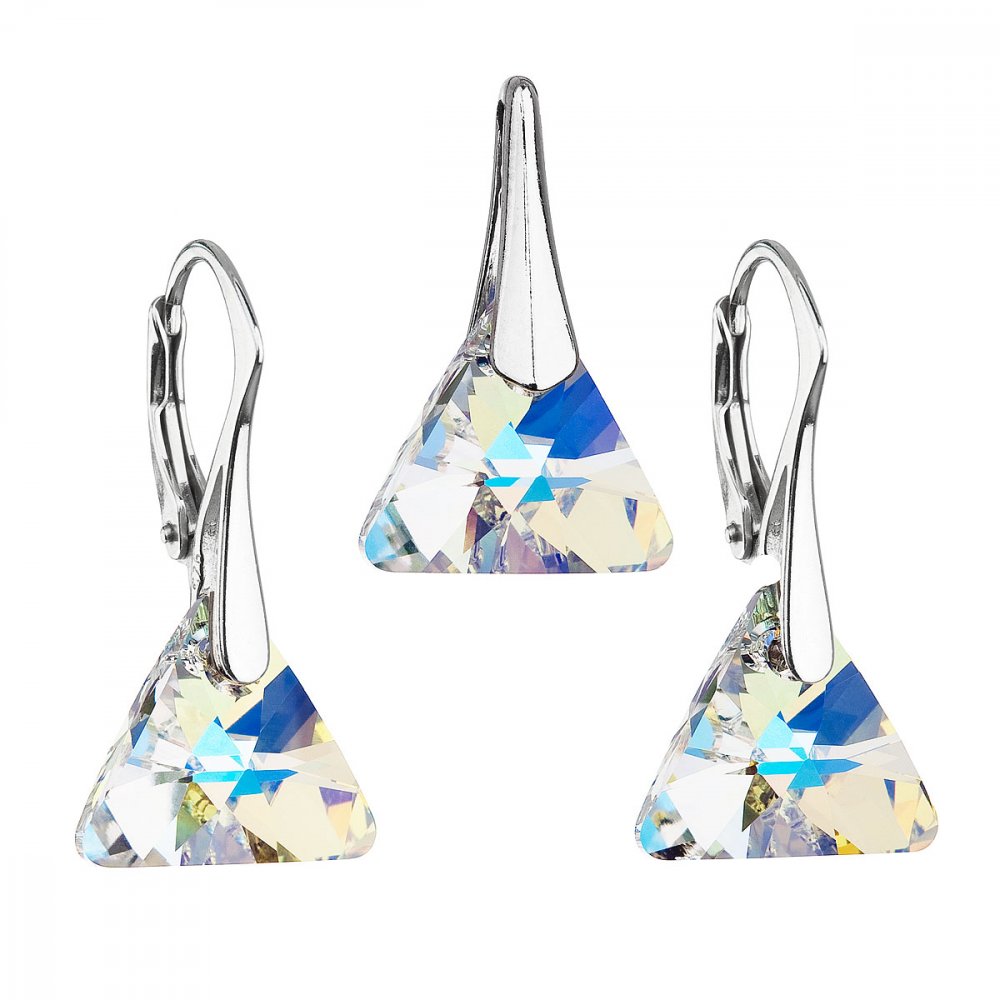 Sada šperků s krystaly Swarovski náušnice a přívěsek ab efekt trojúhelník 39174.2 AB