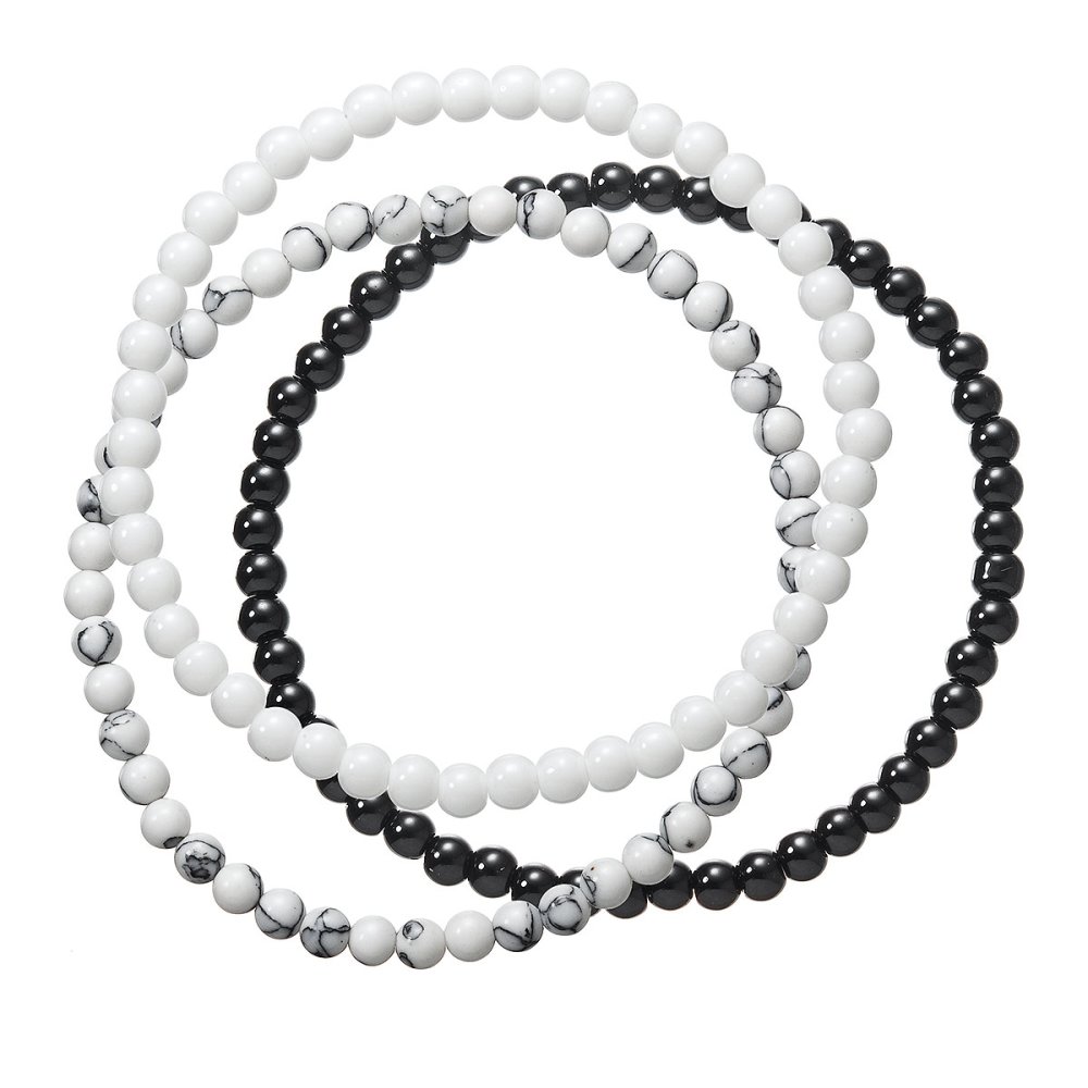 Levně Náramky s minerálními kameny map stone-jaspis, black onyx, white howlite 43045.3 bílo černý