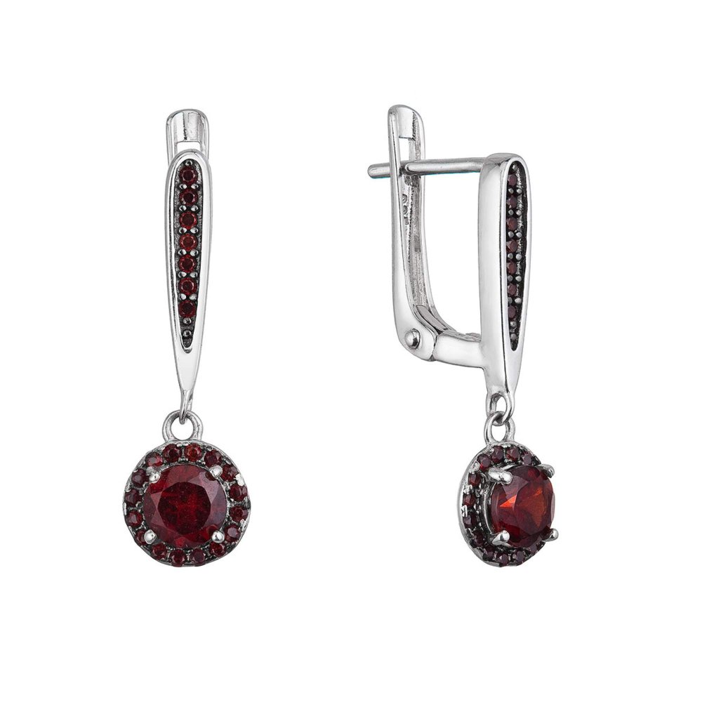 Stříbrné náušnice luxusní s pravými minerálními kameny rudé 11494.3 garnet