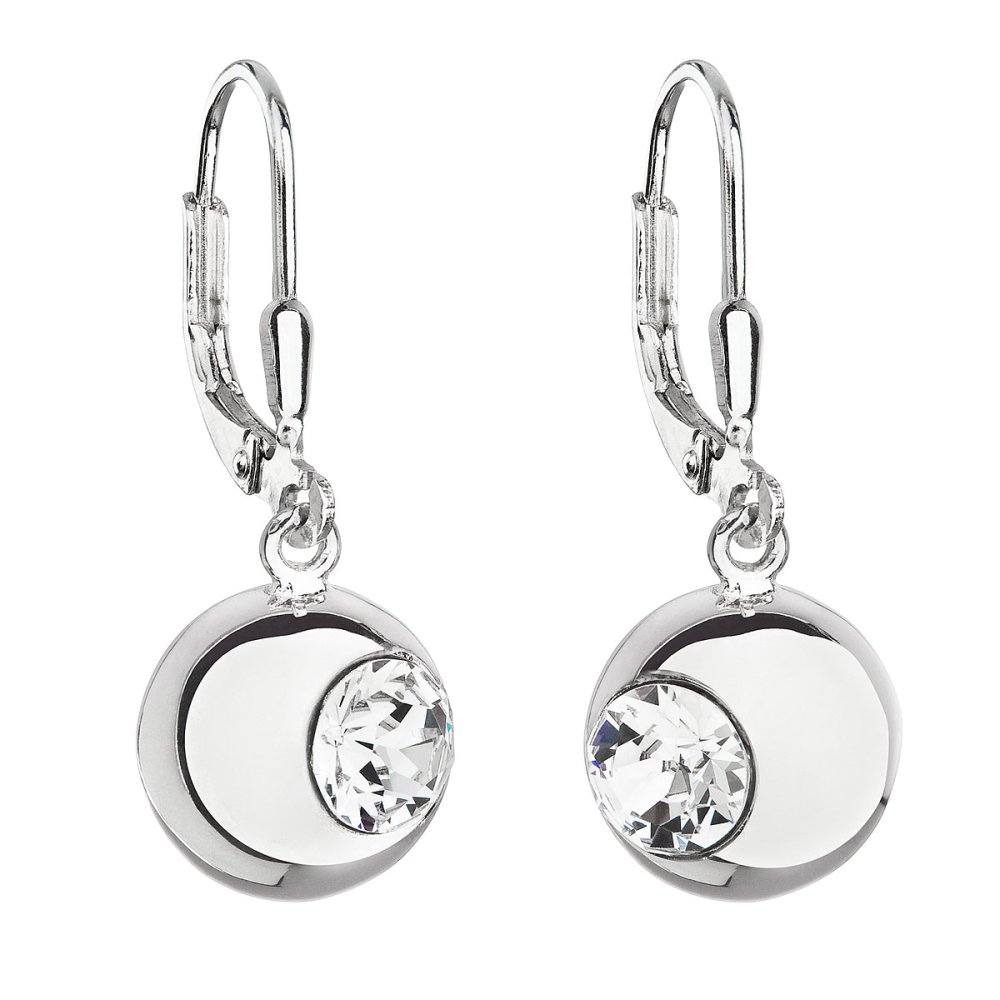Stříbrné náušnice visací s krystaly Swarovski bílé kulaté 31260.1 Krystal