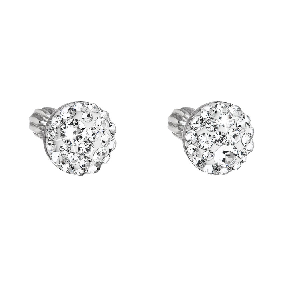Levně Stříbrné náušnice pecka s krystaly Swarovski bílé kulaté 31336.1 Krystal