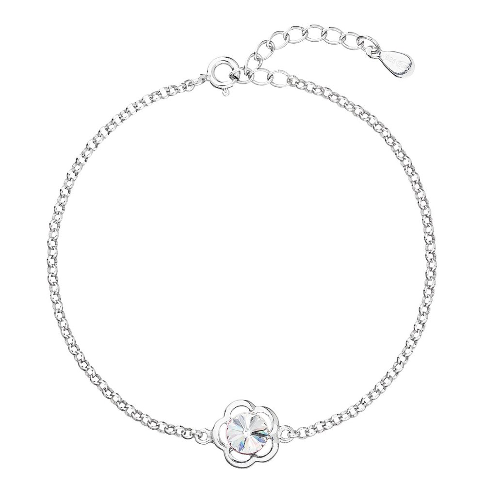 Levně Stříbrný náramek se Swarovski krystaly bílá kytička 33117.1 Krystal