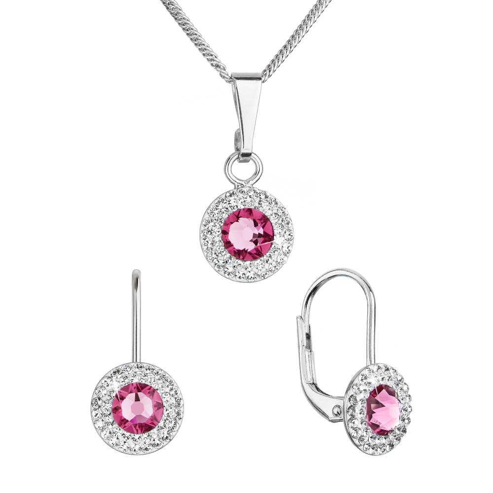 Levně Sada šperků s krystaly Swarovski náušnice a přívěsek růžové kulaté 39109.3 Lt. rose