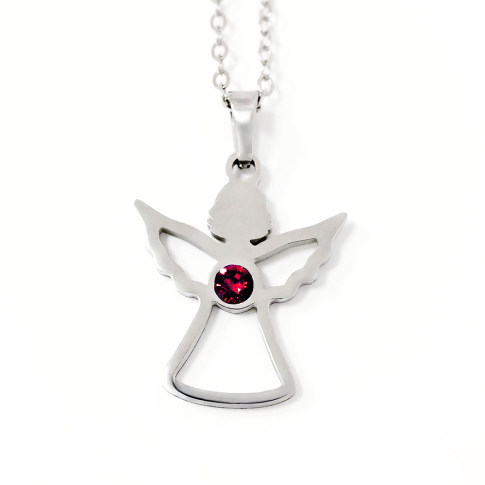 Ocelový náhrdelník anděl se Swarovski krystaly červený 42043.3