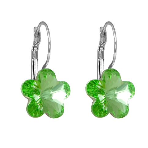 Náušnice Swarovski Elements květinka, visací, světle zelené
