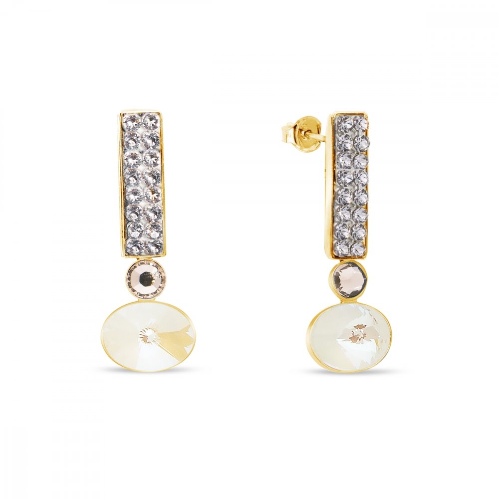 Levně Náušnice béžové se Swarovski Elements Lingo KGFM4122CLGD Light Grey DeLite