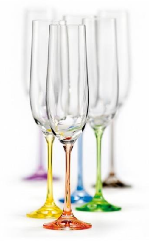Sada 6 ks sklenic na sekt Rainbow barevné 190 ml