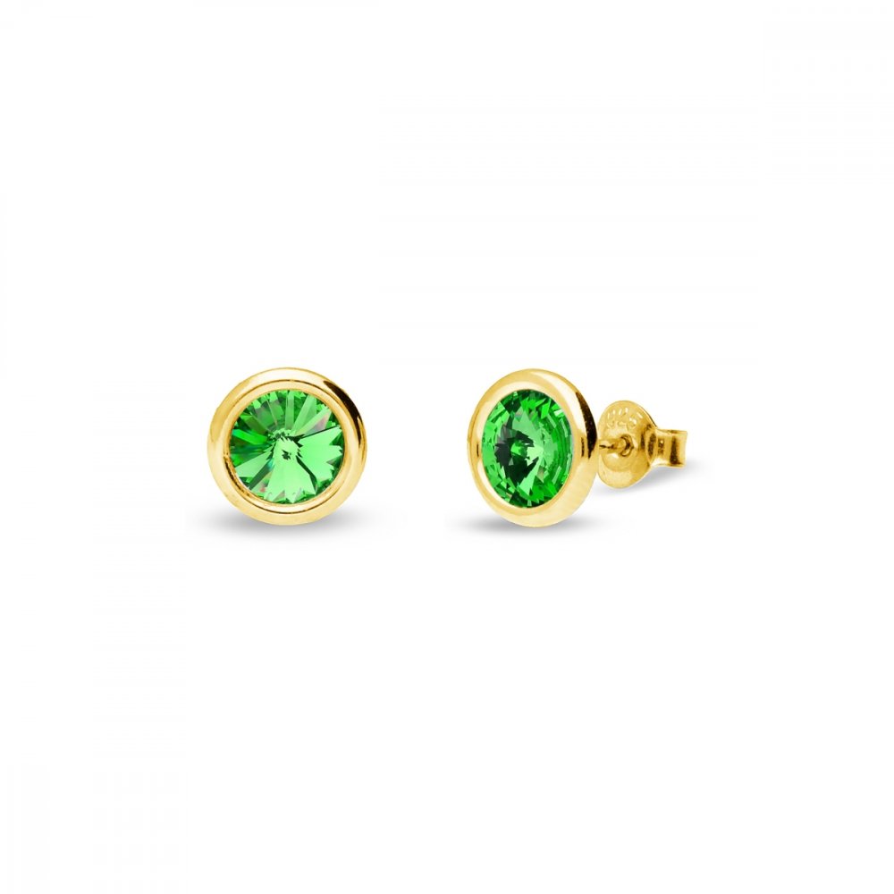 Náušnice zelené stříbrné pozlacené se Swarovski Elements Tiny Bonbon Studs KRG1122SS29PE Peridot 6 mm