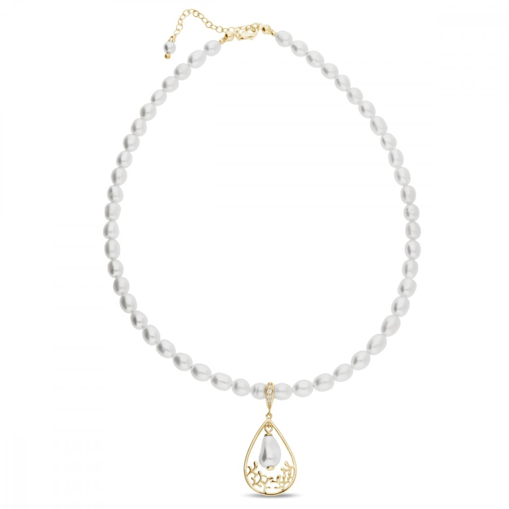 Levně Stříbrný pozlacený náhrdelník bílý perlový Caresse NFG5843W6W White Pearl