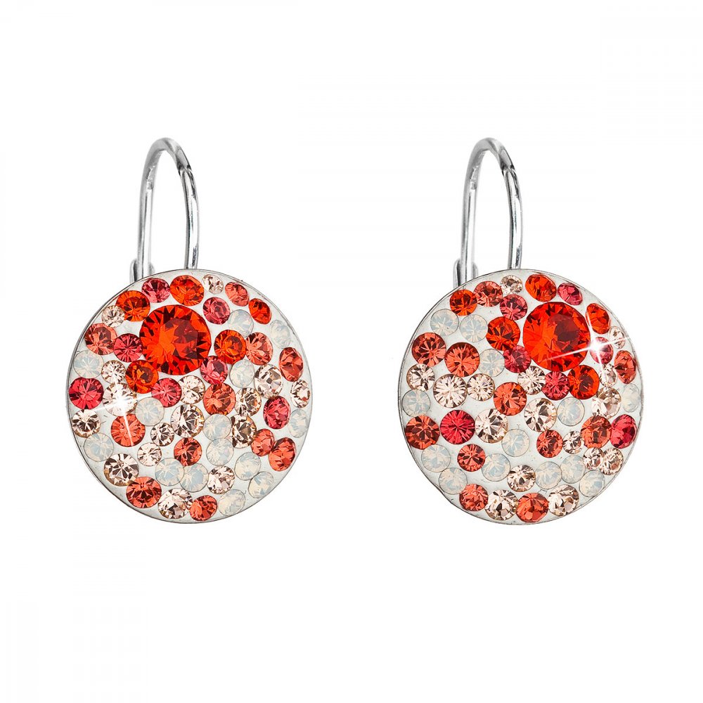 Stříbrné náušnice visací s krystaly Swarovski mix barev oranžová kulaté 31176.3 sanset