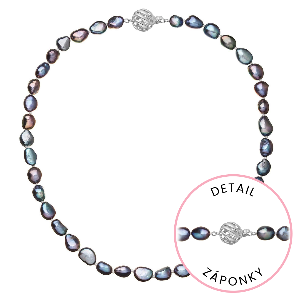 Perlový náhrdelník z říčních perel se zapínáním z bílého 14 karátového zlata 822027.3/9264B peacock,Perlový náhrdelník z říčních perel se zapínáním z