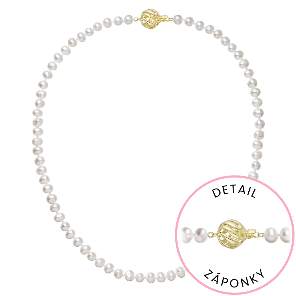 Perlový náhrdelník z říčních perel se zapínáním ze 14 karátového zlata 922001.1/9264A bílý,Perlový náhrdelník z říčních perel se zapínáním ze 14 karát