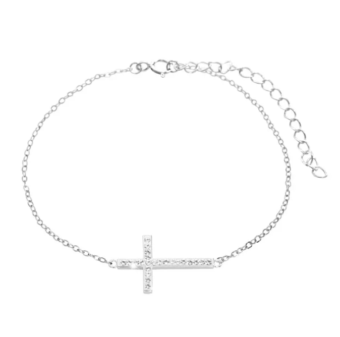 Stříbrný náramek se Swarovski Elements křížek Krystal