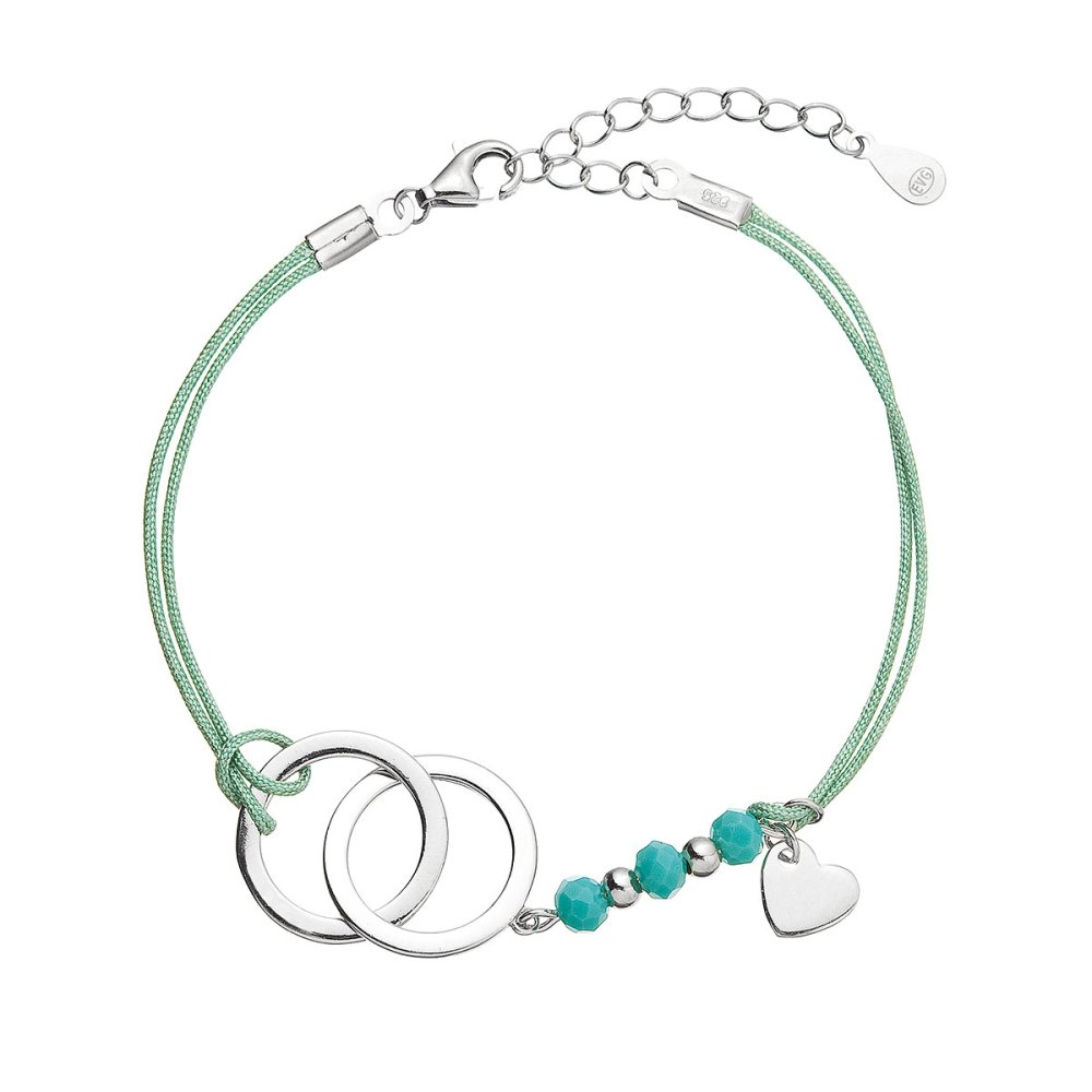 Levně Kabbalah náramek spojené kroužky a stříbrné srdíčko 13051.3 turquoise