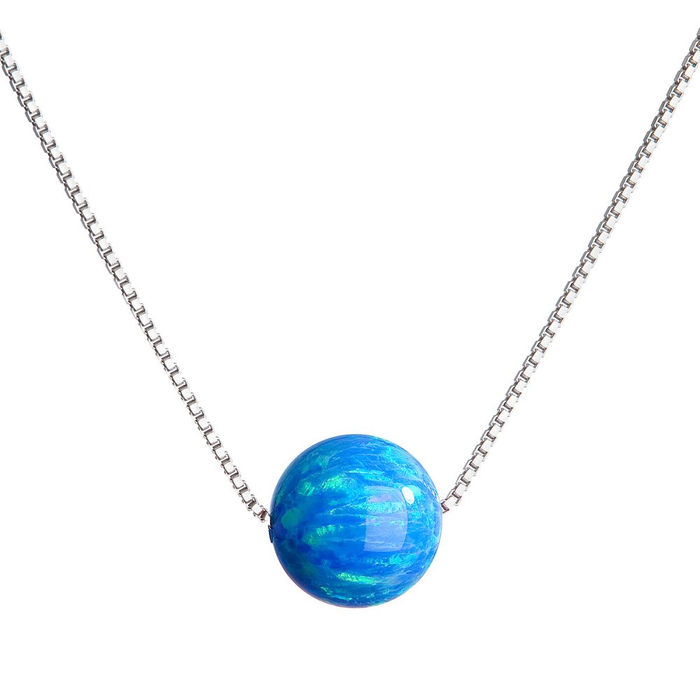 Stříbrný náhrdelník se syntetickým opálem modrý kulatý 12044.3 Blue s. Opal