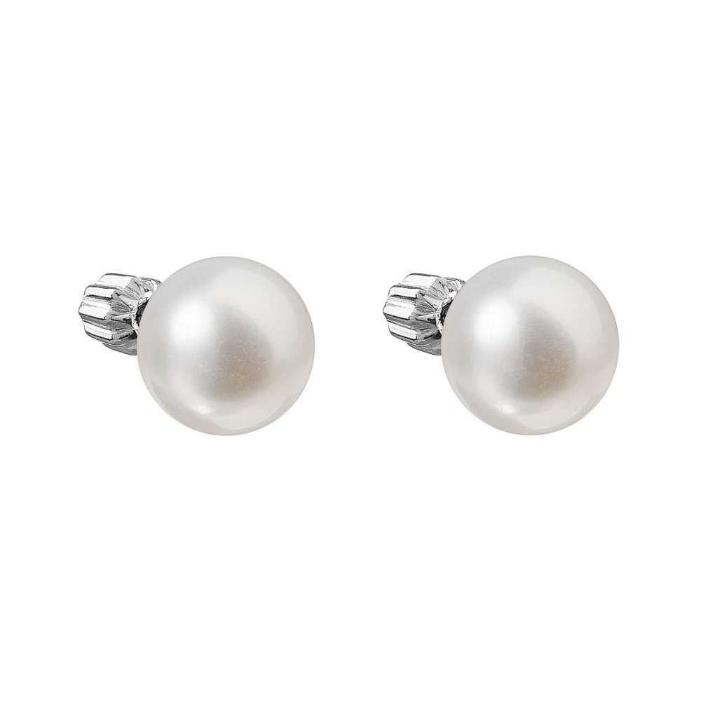 Stříbrné náušnice pecky s bílou říční perlou 21004.1 8 mm