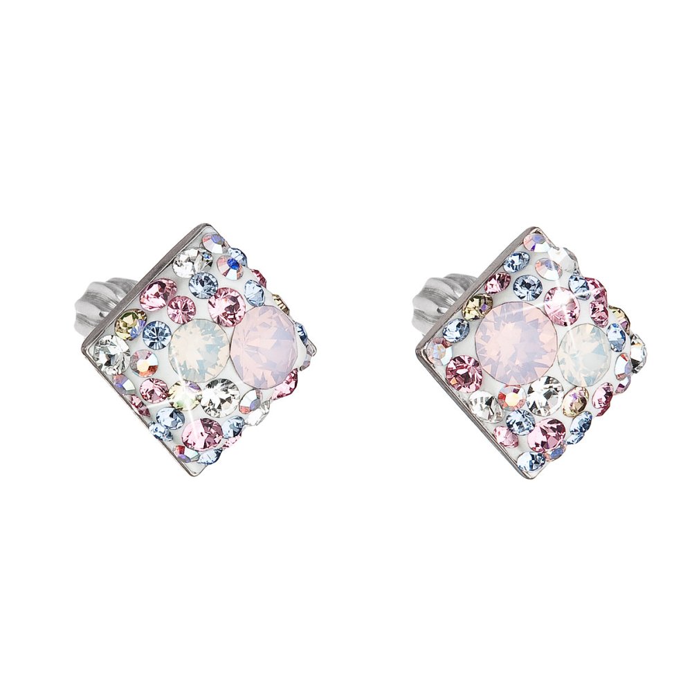 Stříbrné náušnice pecka s krystaly Swarovski růžový kosočtverec 31169.3 Magic Rose