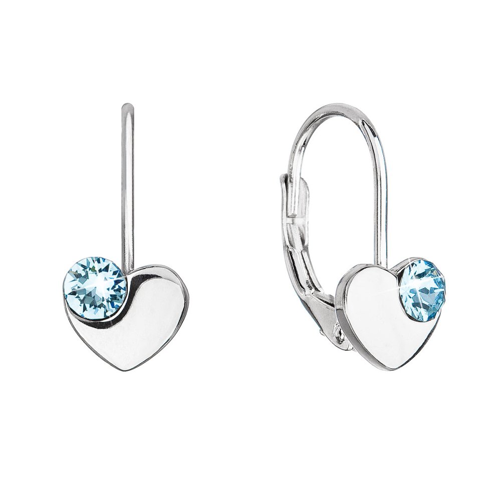 Levně Stříbrné visací náušnice se Swarovski krystaly modré srdíčka 31299.3 Aqua