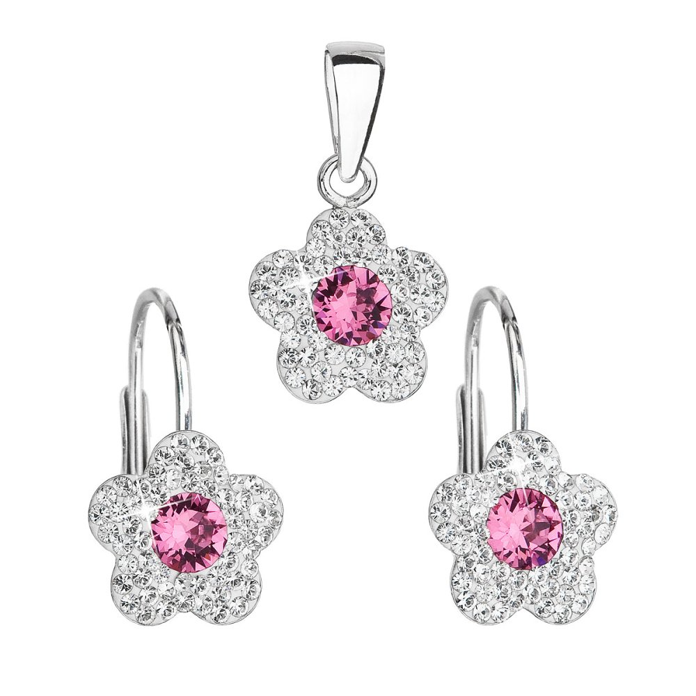 Levně Sada šperků s krystaly Swarovski náušnice a přívěsek růžová kytička 39162.3 Rose