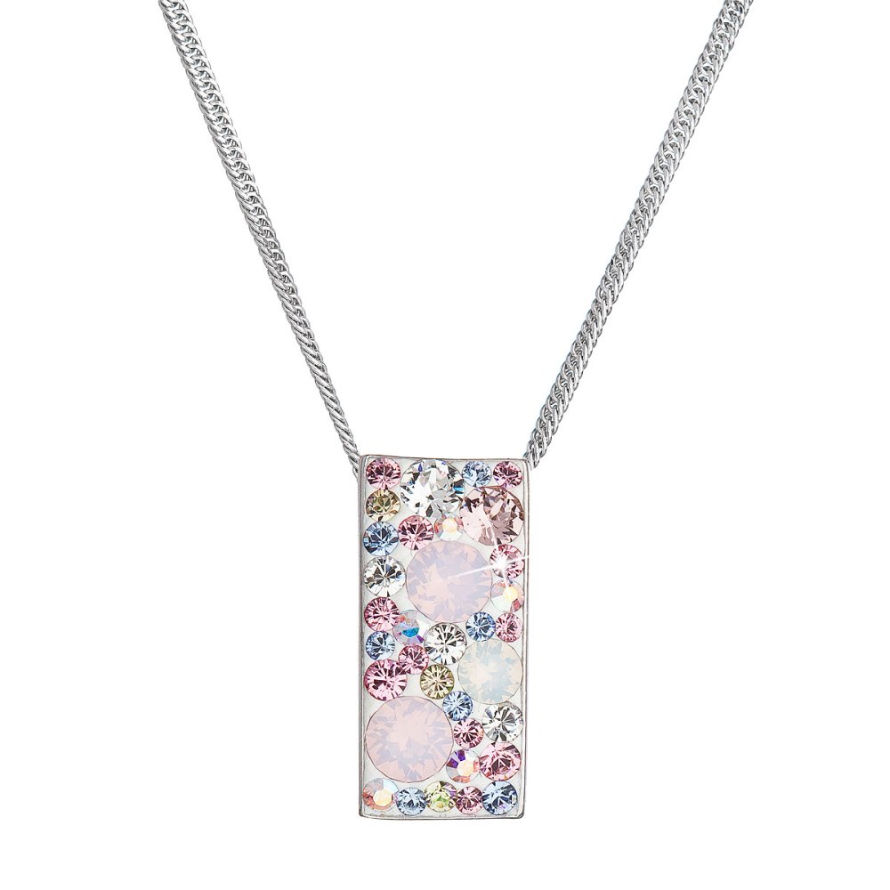Levně Stříbrný náhrdelník se Swarovski krystaly růžový obdélník 32074.3 Magic Rose
