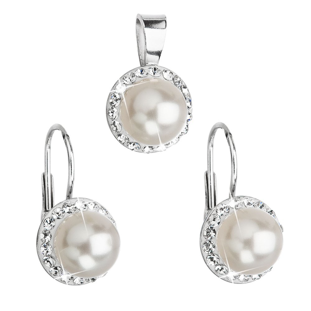 Levně Souprava se Swarovski Elements perla 39091.1 Bílá