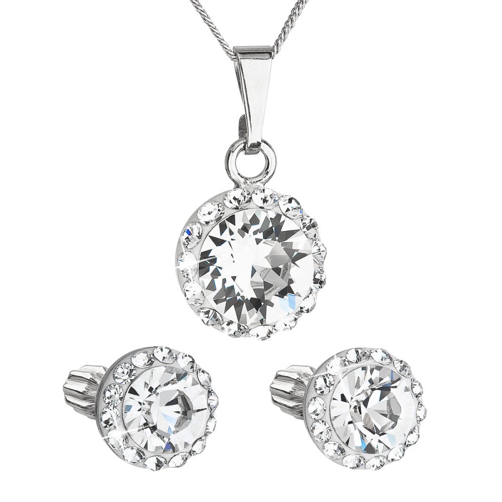 Levně Sada šperků s krystaly Swarovski náušnice, řetízek a přívěsek bílé kulaté 39352.1 Krystal