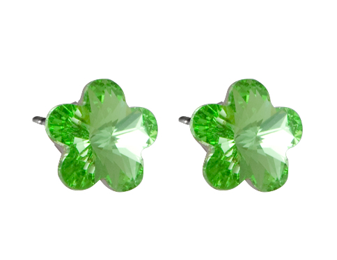 Náušnice se Swarovski Elements tvar květinka 10mm, pecky, světle zelené, 713856-peridot