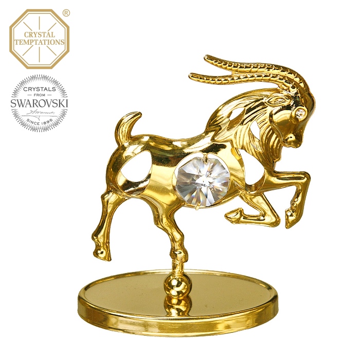 Levně Kovová pozlacená figurka Kozoroh s bílými krystaly Swarovski Elements