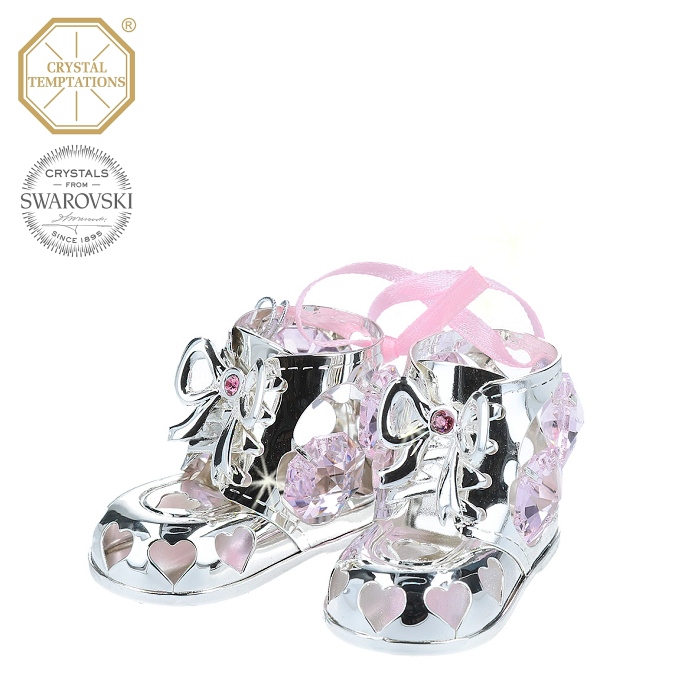 Levně Kovová postříbřená figurka Boty dívčí s krystaly Swarovski Elements