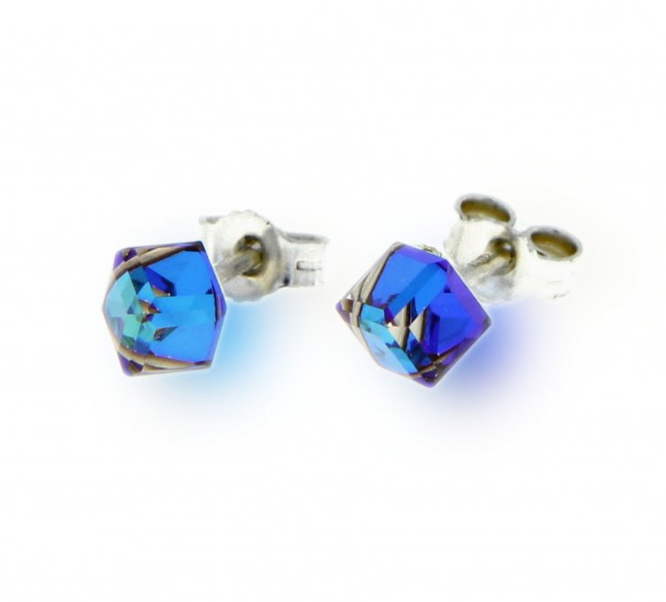 Náušnice se Swarovski Elements Small Cube Studs K48414BB Bermuda Blue