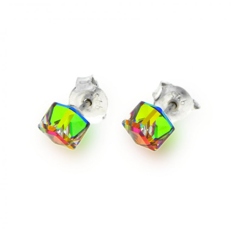 Náušnice zelené se Swarovski Elements Small Cube Studs K48414VM Vitrail Medium