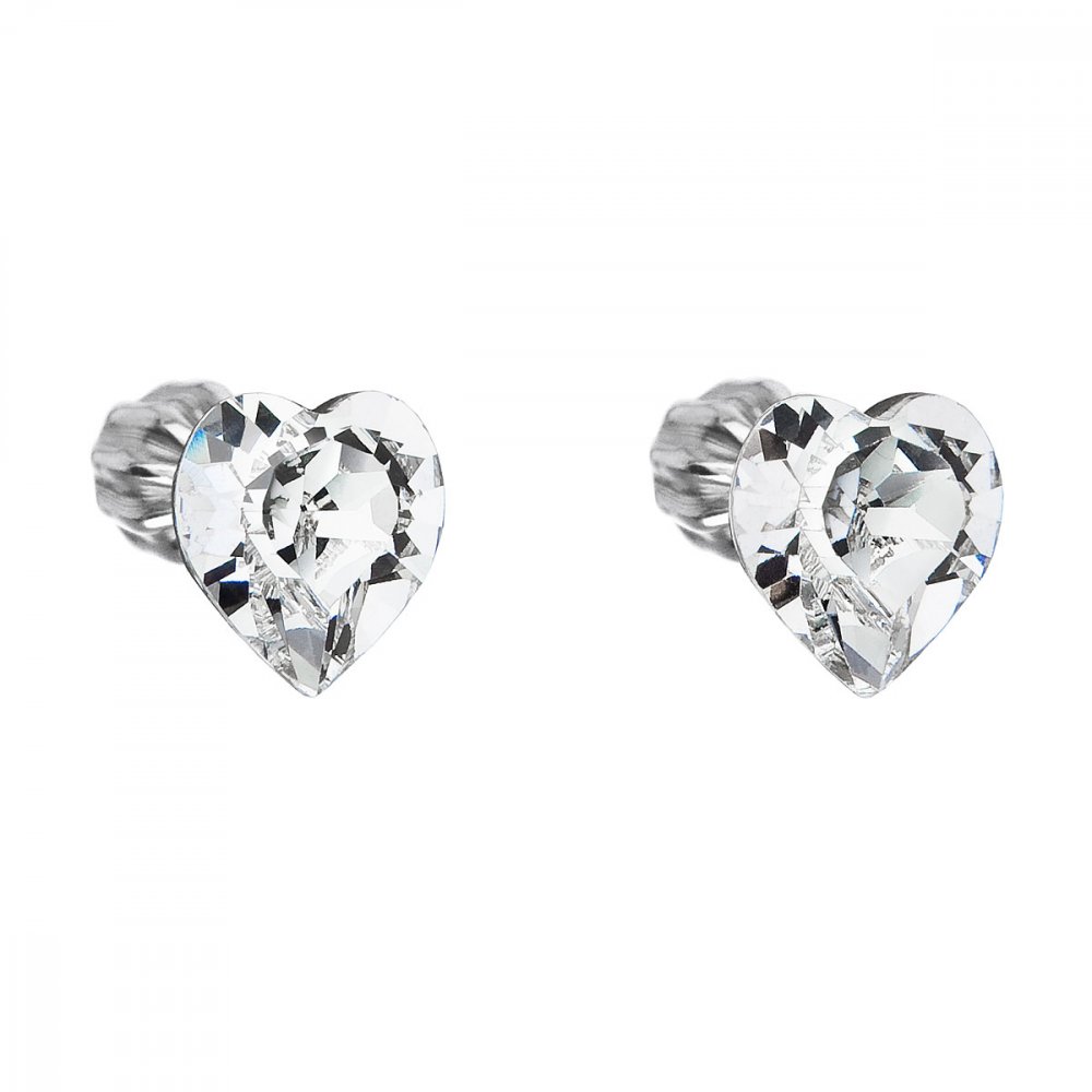 Stříbrné náušnice pecka s krystaly Swarovski bílé srdce 31139.1 Krystal