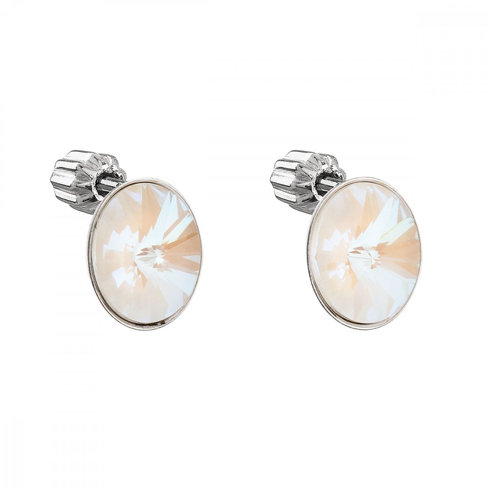 Stříbrné náušnice pecka s krystaly Swarovski bílý ovál 31274.4  Light Grey Delite