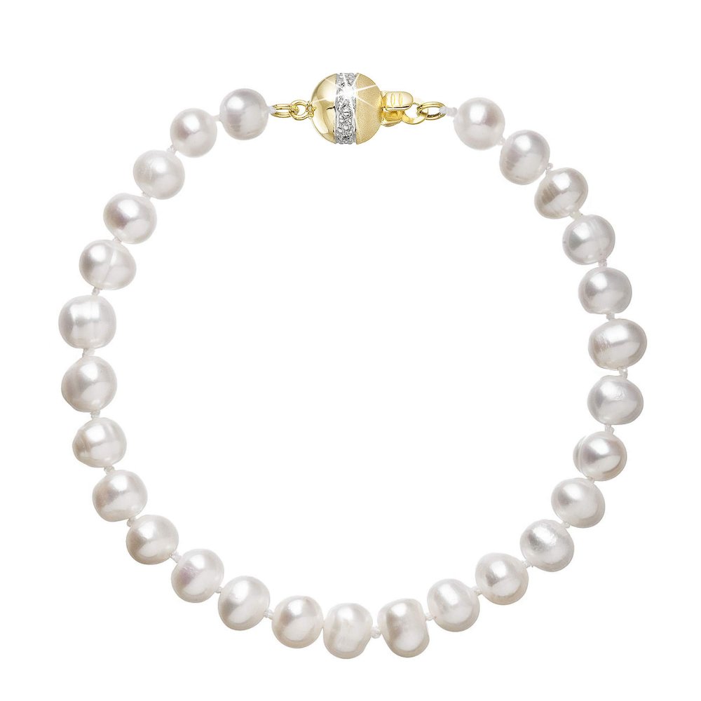 Perlový náramek z říčních perel se zapínáním ze 14 karátového zlata 923001.1/9266A bílý,Perlový náramek z říčních perel se zapínáním ze 14 karátového