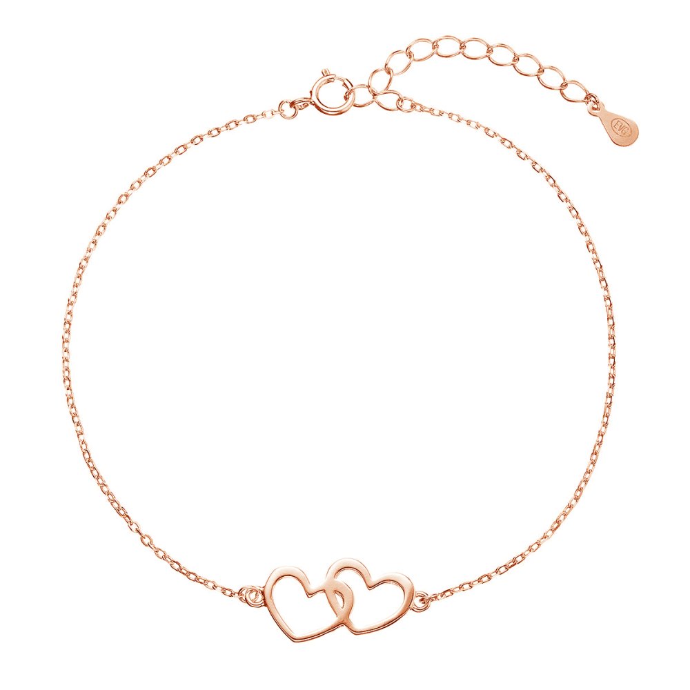 Pozlacený stříbrný ROSE náramek dvě srdíčka 63009 rose