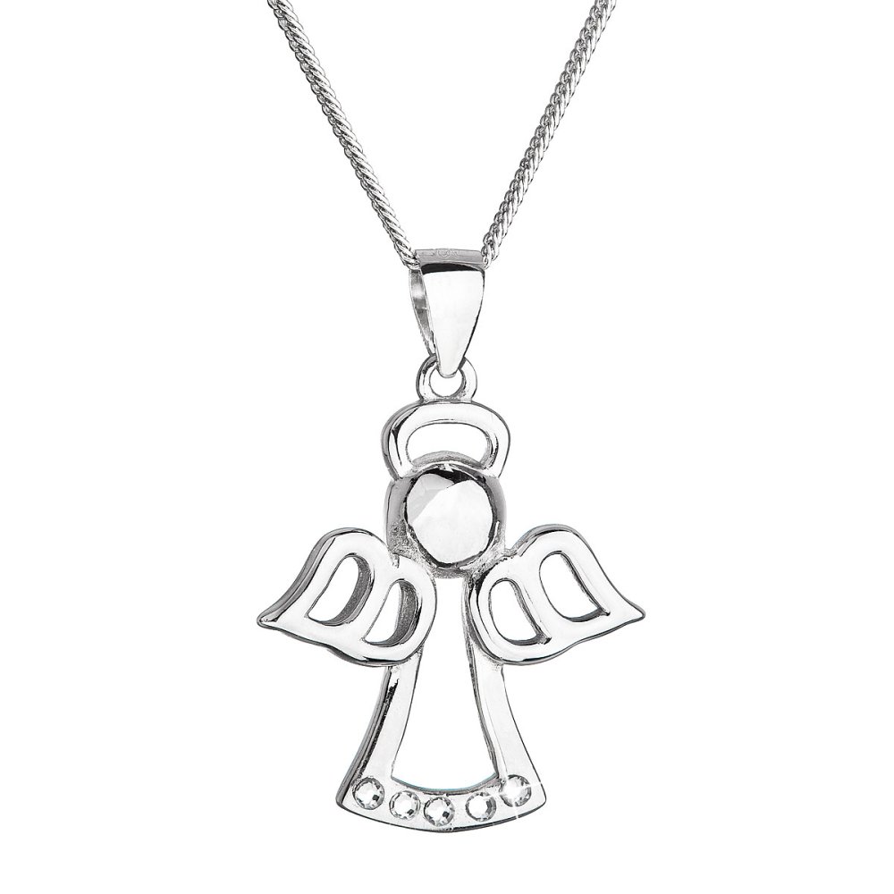 Stříbrný náhrdelník anděl se Swarovski krystaly bílý 32076.1 Krystal
