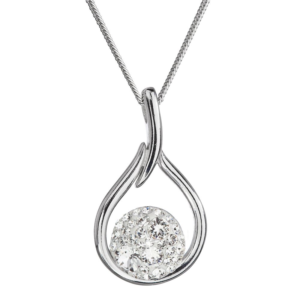 Levně Stříbrný náhrdelník se Swarovski krystaly bílá kapka 32075.1 Krystal