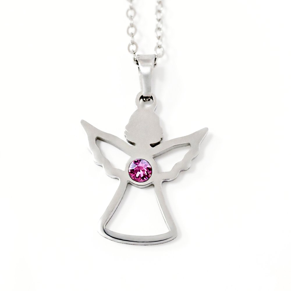Ocelový náhrdelník anděl se Swarovski krystaly růžový 42043.3