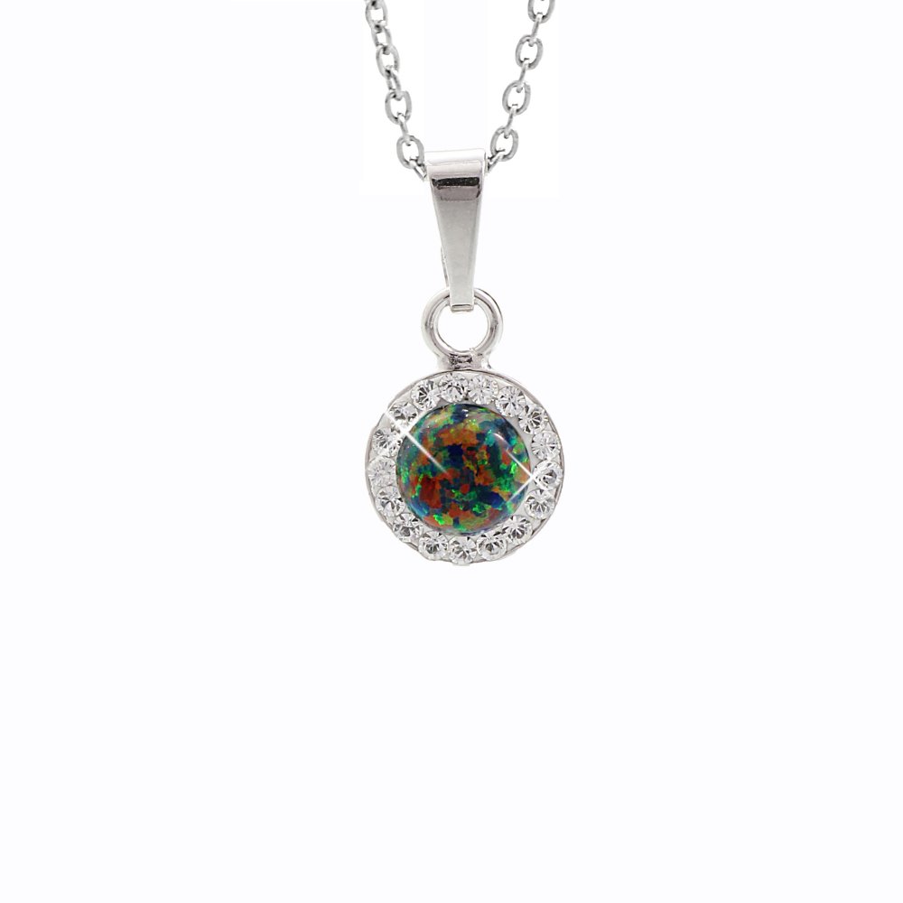 Stříbrný náhrdelník se zeleno měnivým opálem a krystaly Swarovski Elements kolečko Vitrail Medium Opal