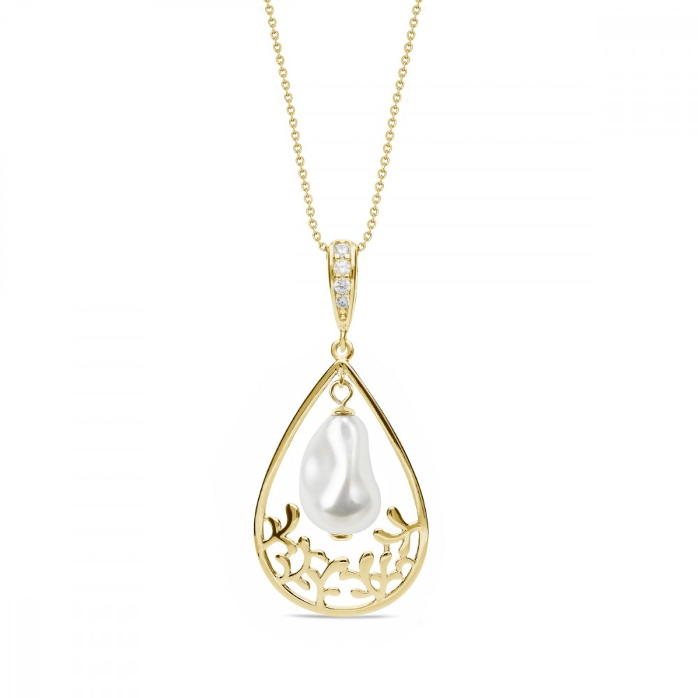 Levně Stříbrný pozlacený náhrdelník bílý perlový Caresse NFG584312W White Pearl