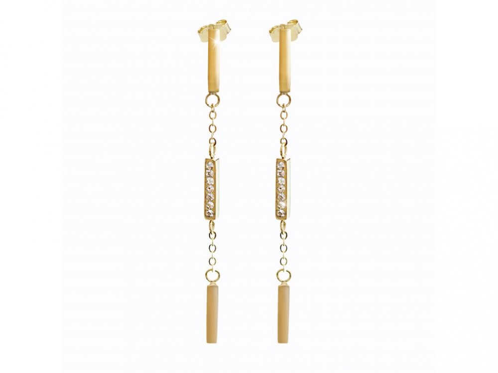 Řetízkové pozlacené náušnice se Swarovski Elements čárka Gold Shadow