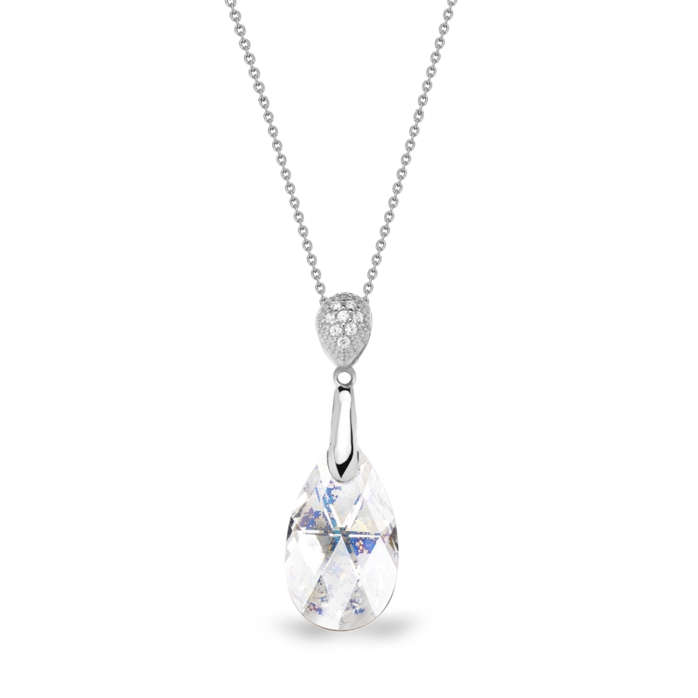 Stříbrný náhrdelník se Swarovski Elements měnivá kapka Dainty Drop N610616WP White Patina