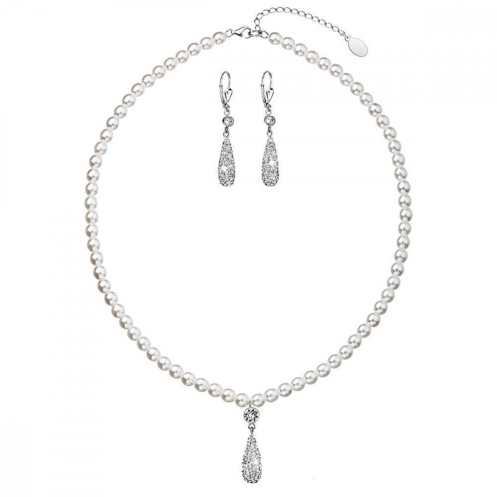 Souprava se Swarovski Elements perla 39121.1 Bílá