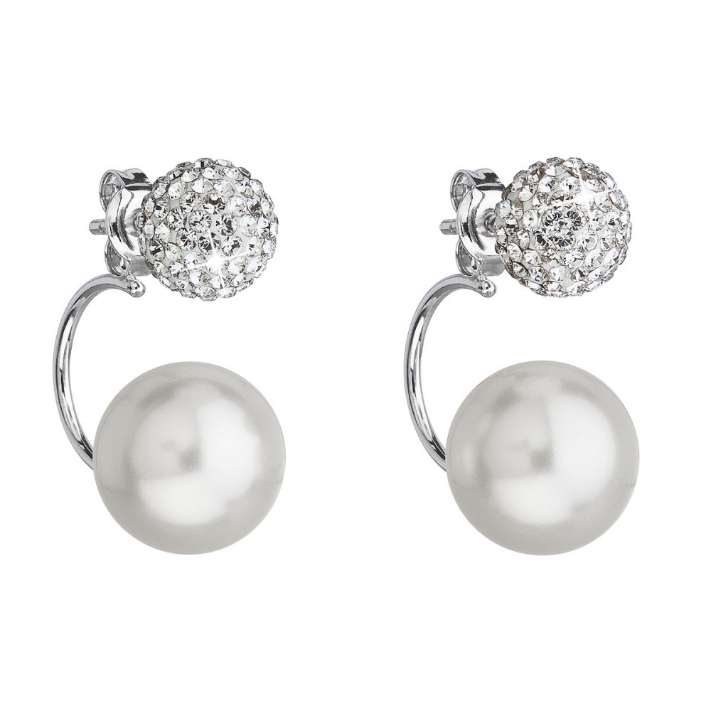 Stříbrné náušnice dvojité s krystaly Swarovski bílé kulaté 31179.1 Krystal