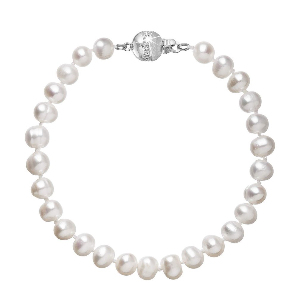 Perlový náramek z říčních perel se zapínáním z bílého 14 karátového zlata 823001.1/9266B bílý,Perlový náramek z říčních perel se zapínáním z bílého 14