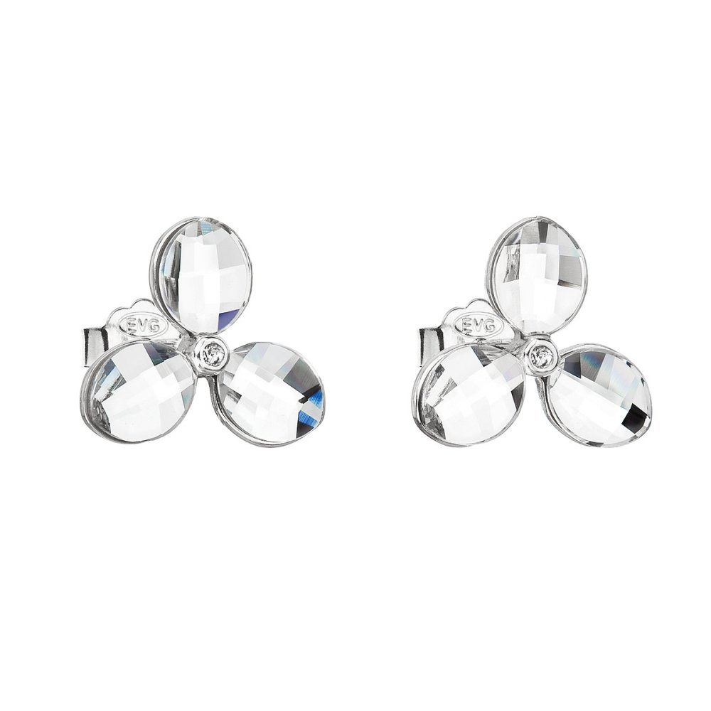 Stříbrné náušnice pecka s krystaly Swarovski bílá kytička 31249.1 Krystal