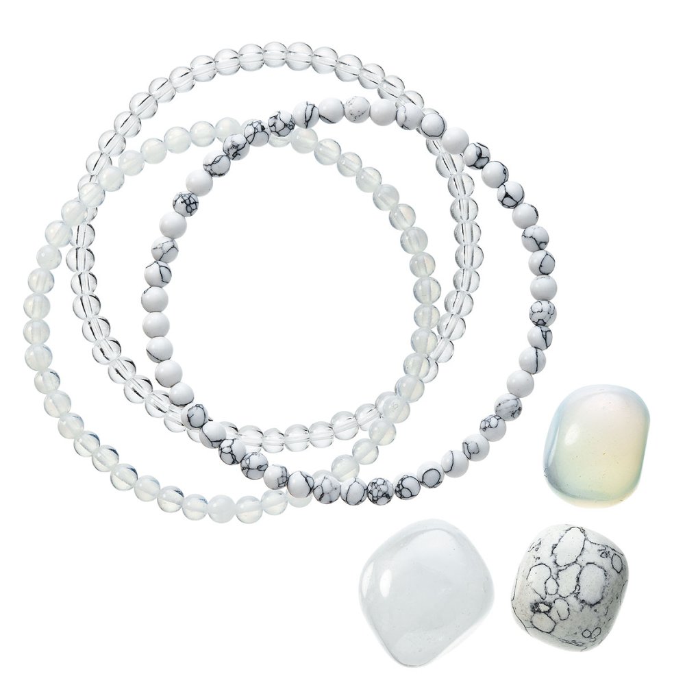 Levně Náramky s minerálními kameny howlite, křemen, opal 43043.3 bílý